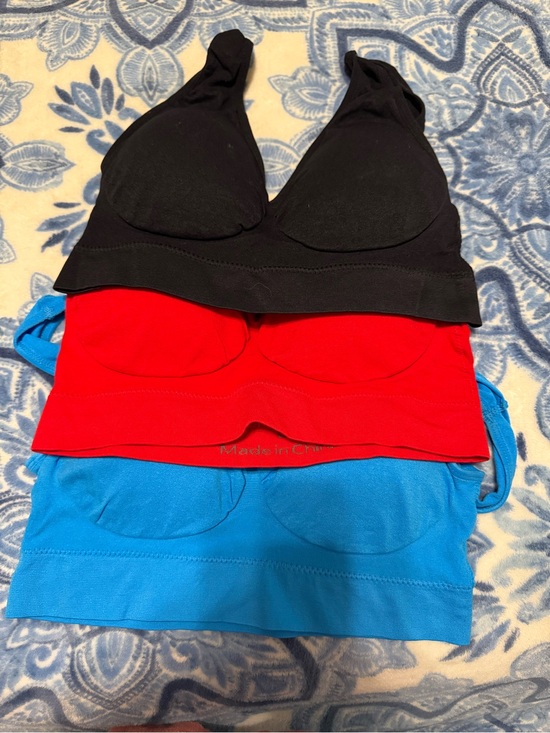 Other - Set of 3 Seamless Wireless Bralette - Black, Red & Blue Size Large